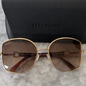 Ferragamo Gold Frame Sunglasses with Brown Lenses